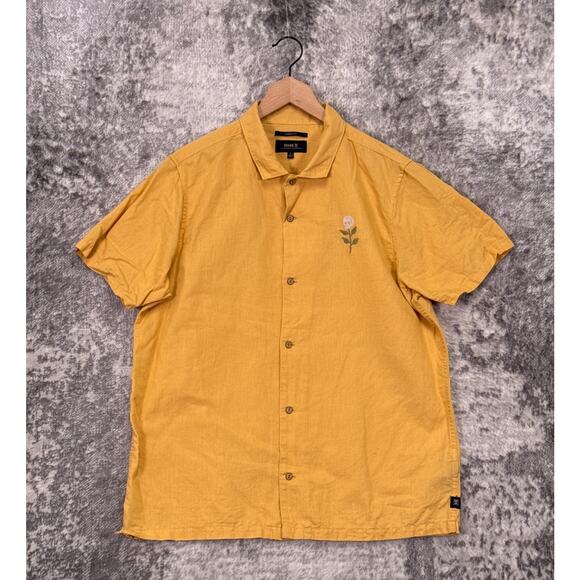 Roark Shirt Large Mens Classic Fit Yellow Linen Blend Embroidered Skull Button - Picture 1 of 9
